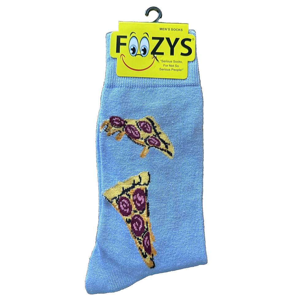 NWT Foozys Light Blue Pepperoni Cheese Pizza Pattern Crew Length Socks One Size
